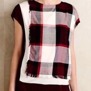 Anthropologie Plaid Short Sleeve Tee - Red, Black, White